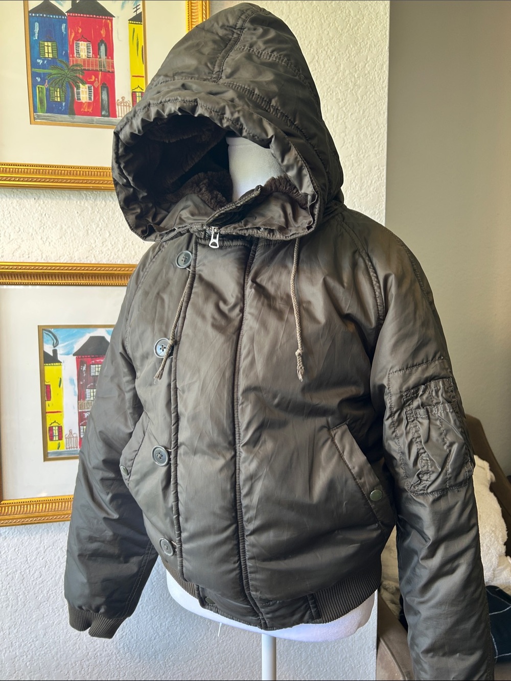 Ralph Lauren Polo Jeans Puffer Hooded Bomber Jacket in Olive Green